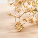 18K Gold PVD Stainless Steel Lucky Clover Charm Necklace / CHN0046