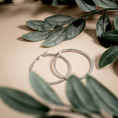 Stainless Steel Flat Oval Tube Hoop Earrings 