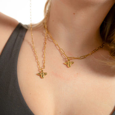 18K Gold PVD Stainless Steel Mommy and Me Bee Necklace Set 