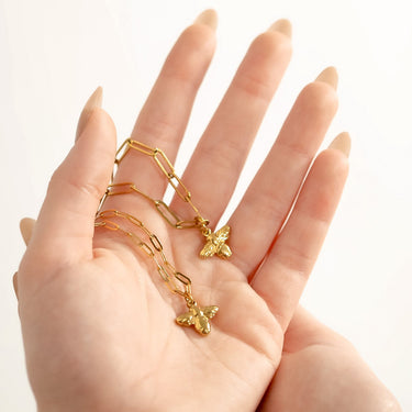 18K Gold PVD Stainless Steel Mommy and Me Bee Necklace Set 