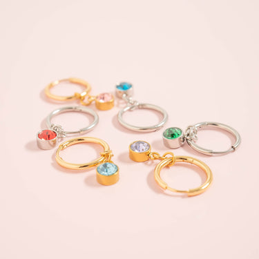 Stainless Steel Birthstone Huggie Earrings