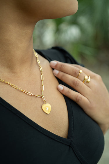 CZ Heart Paperclip Pendant Necklace Lifestyle
