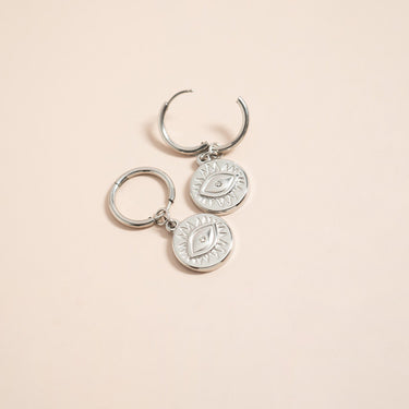 Huggie With Evil Eye Charm Earrings