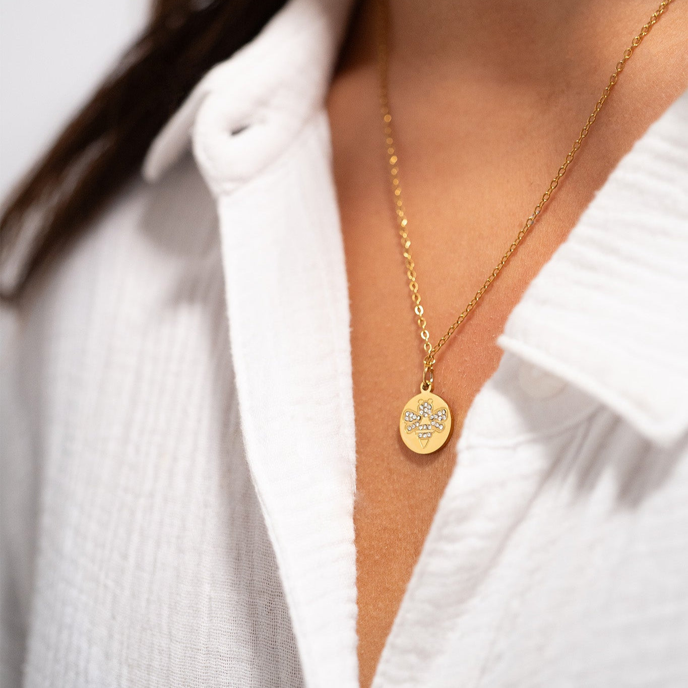 Stone Bee Pendant Necklace