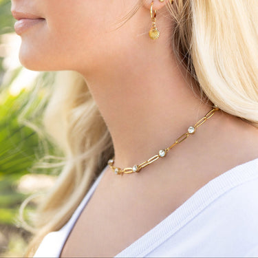 Paperclip Chain and Crystal Stone Station Necklace