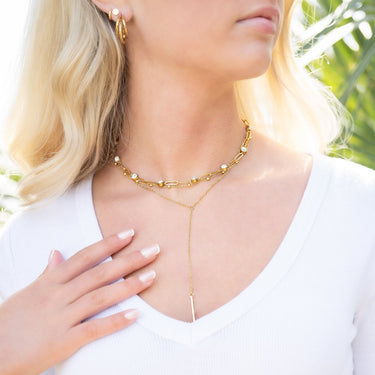 Paperclip Chain and Crystal Stone Station Necklace