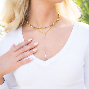 Paperclip Chain and Crystal Stone Station Necklace