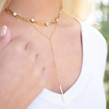 Paperclip Chain and Crystal Stone Station Necklace