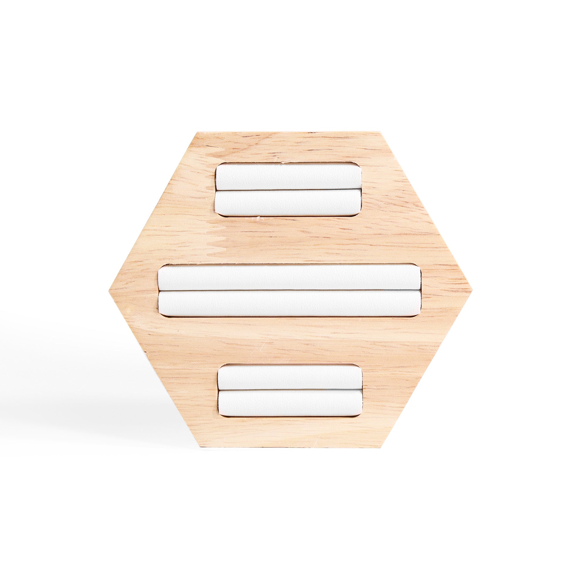 Natural Wood & Leather Hexagon Ring Display / DSP0021
