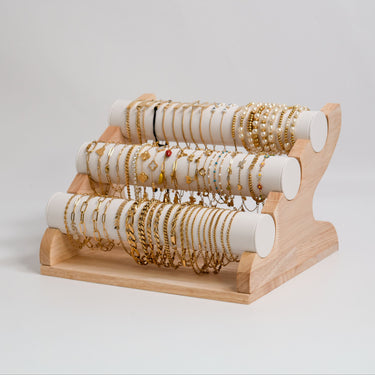 Natural Wood & Leather 3 Tier Bracelet Display