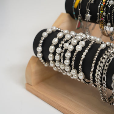 Natural Wood & Leather 3 Tier Bracelet Display