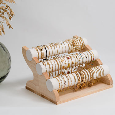 Natural Wood & Leather 3 Tier Bracelet Display