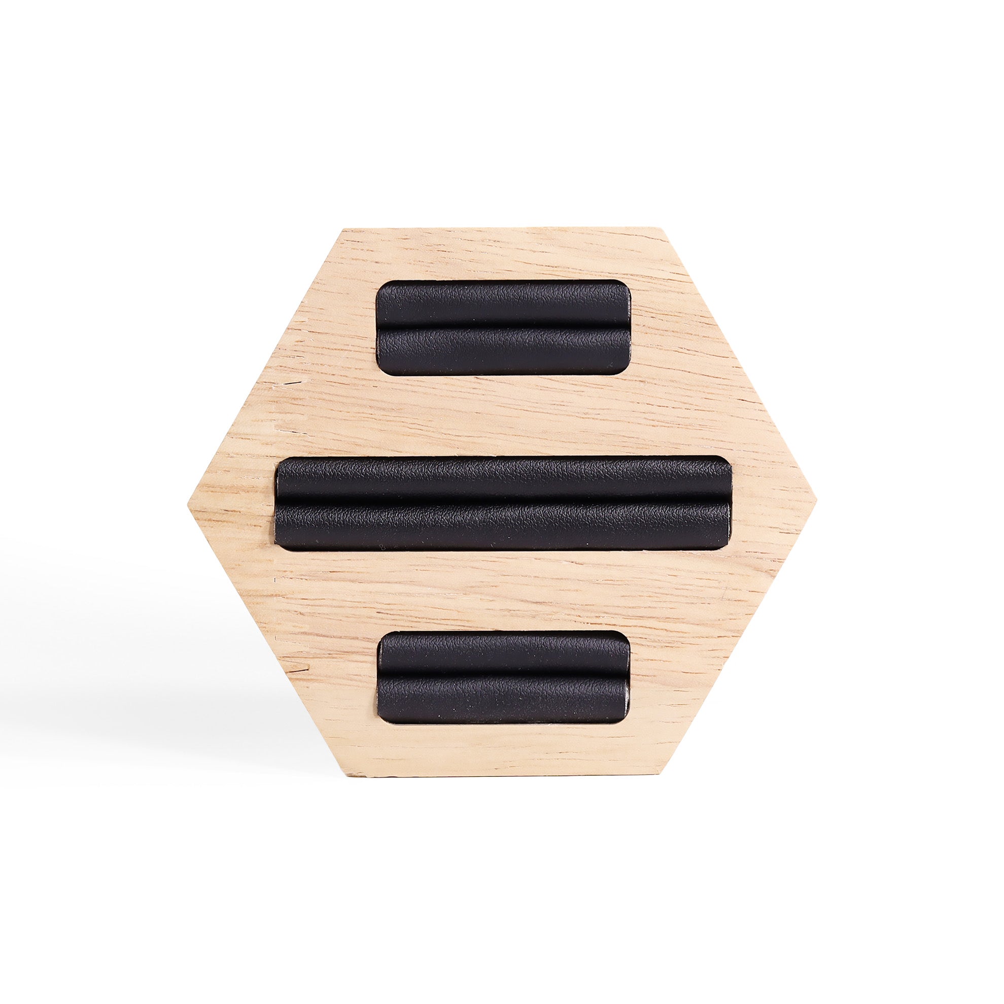 Natural Wood & Leather Hexagon Ring Display / DSP0021