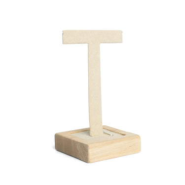 Wooden jewelry stand with a square base on a white background