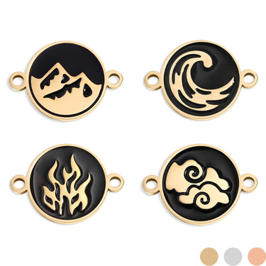 18K Gold PVD Stainless Steel Earth, Fire, Water, & Air Element Connector Charms