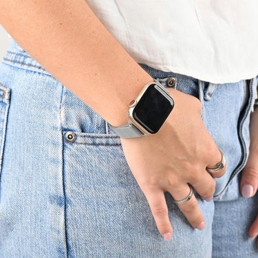 Wholesale jewelry 18K Gold PVD Stainless Steel Mesh Adjustable Smartwatch Band - stainless model 