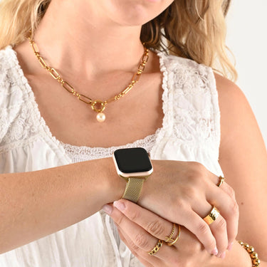 Wholesale jewelry 18K Gold PVD Stainless Steel Mesh Adjustable Smartwatch Band - gold model 