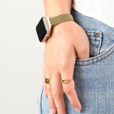 Wholesale jewelry 18K Gold PVD Stainless Steel Mesh Adjustable Smartwatch Band - gold model 