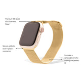 Gold Apple Watch with mesh band on a white background