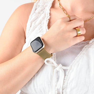 Wholesale jewelry 18K Gold PVD Stainless Steel Mesh Smartwatch Band - gold model 
