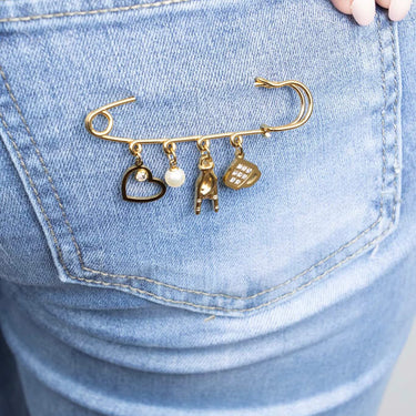 Gold Charm Holder Brooch