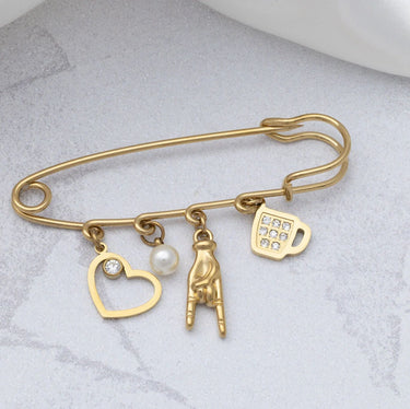 Gold Charm Holder Brooch