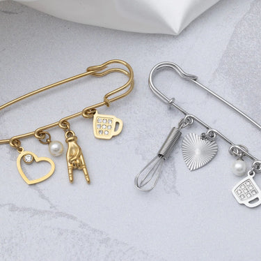 Gold and Silver Charm Holder Brooches