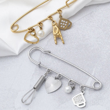 Gold and Silver Charm Holder Brooches