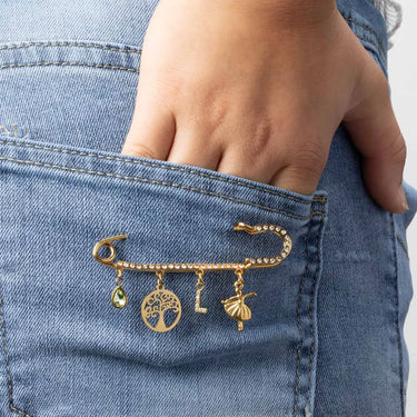 Wholesale jewry 18K Gold Stainless Steel Charm With Stones Brooch- gold model 