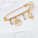 Wholesale jewry 18K Gold Stainless Steel Charm With Stones Brooch- gold studio 