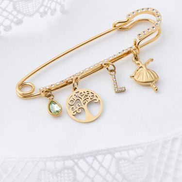 Wholesale jewry 18K Gold Stainless Steel Charm With Stones Brooch- gold studio 