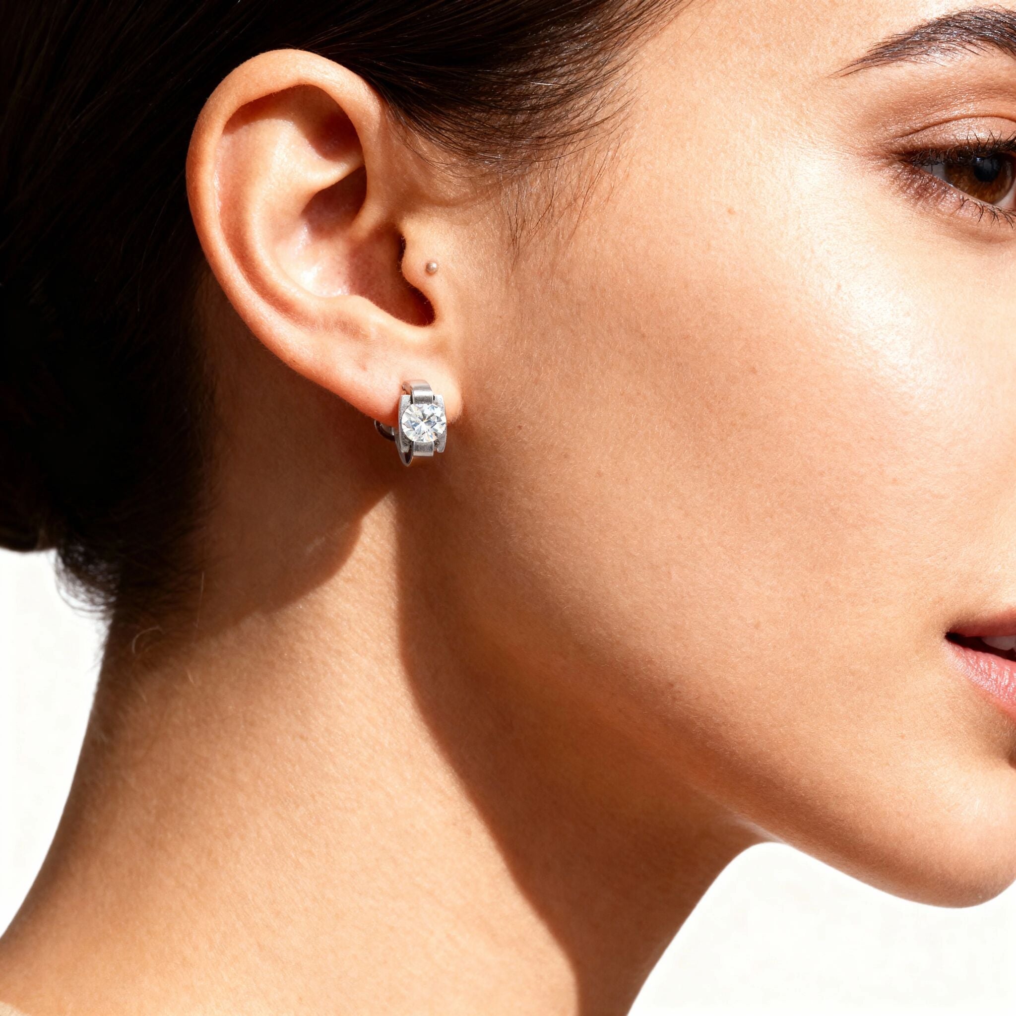 Stainless Steel Clamp CZ Center Earrings / ERC0004