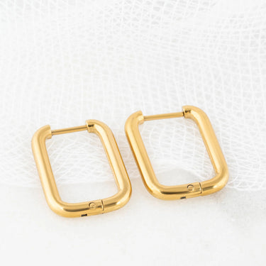 18K Gold PVD Stainless Steel Rounded Rectangle Huggie Earrings- gold studio 