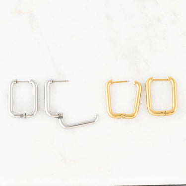 18K Gold PVD Stainless Steel Rounded Rectangle Huggie Earrings- gold and silver studio 