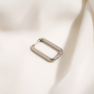 18K Gold PVD Stainless Steel Rounded Rectangle Huggie Earrings- silver studio 