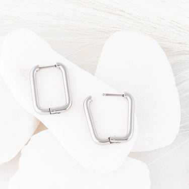 18K Gold PVD Stainless Steel Rounded Rectangle Huggie Earrings- silver studio 