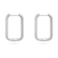 18K Gold PVD Stainless Steel Rounded Rectangle Huggie Earrings- silver main 