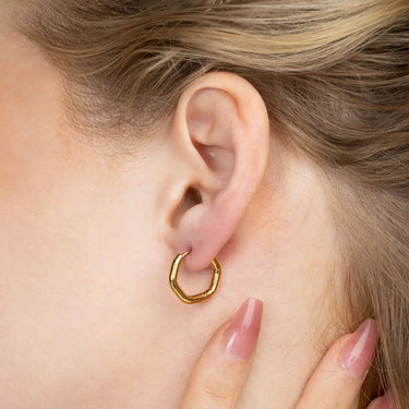 18K Gold PVD Stainless Steel Rounded Geometric Huggie Hoop Earrings- gold model