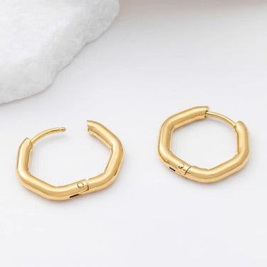 18K Gold PVD Stainless Steel Rounded Geometric Huggie Hoop Earrings-gold studio 