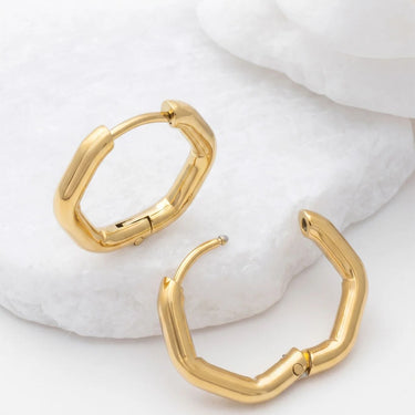 18K Gold PVD Stainless Steel Rounded Geometric Huggie Hoop Earrings- gold studio 