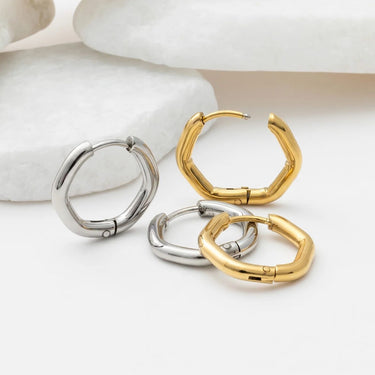 18K Gold PVD Stainless Steel Rounded Geometric Huggie Hoop Earrings-gold and silver studio 