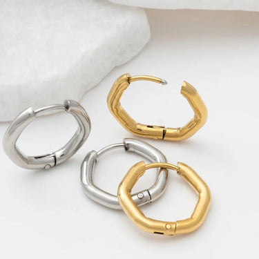 18K Gold PVD Stainless Steel Rounded Geometric Huggie Hoop Earrings-gold and silver studio 