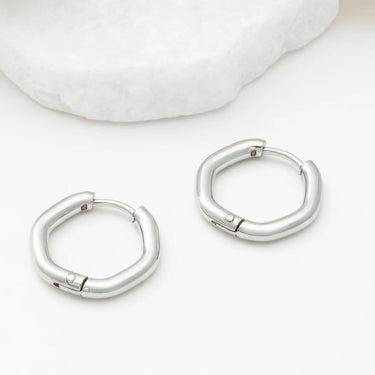 18K Gold PVD Stainless Steel Rounded Geometric Huggie Hoop Earrings-silver studio 