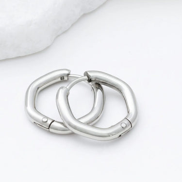 18K Gold PVD Stainless Steel Rounded Geometric Huggie Hoop Earrings- silver studio 