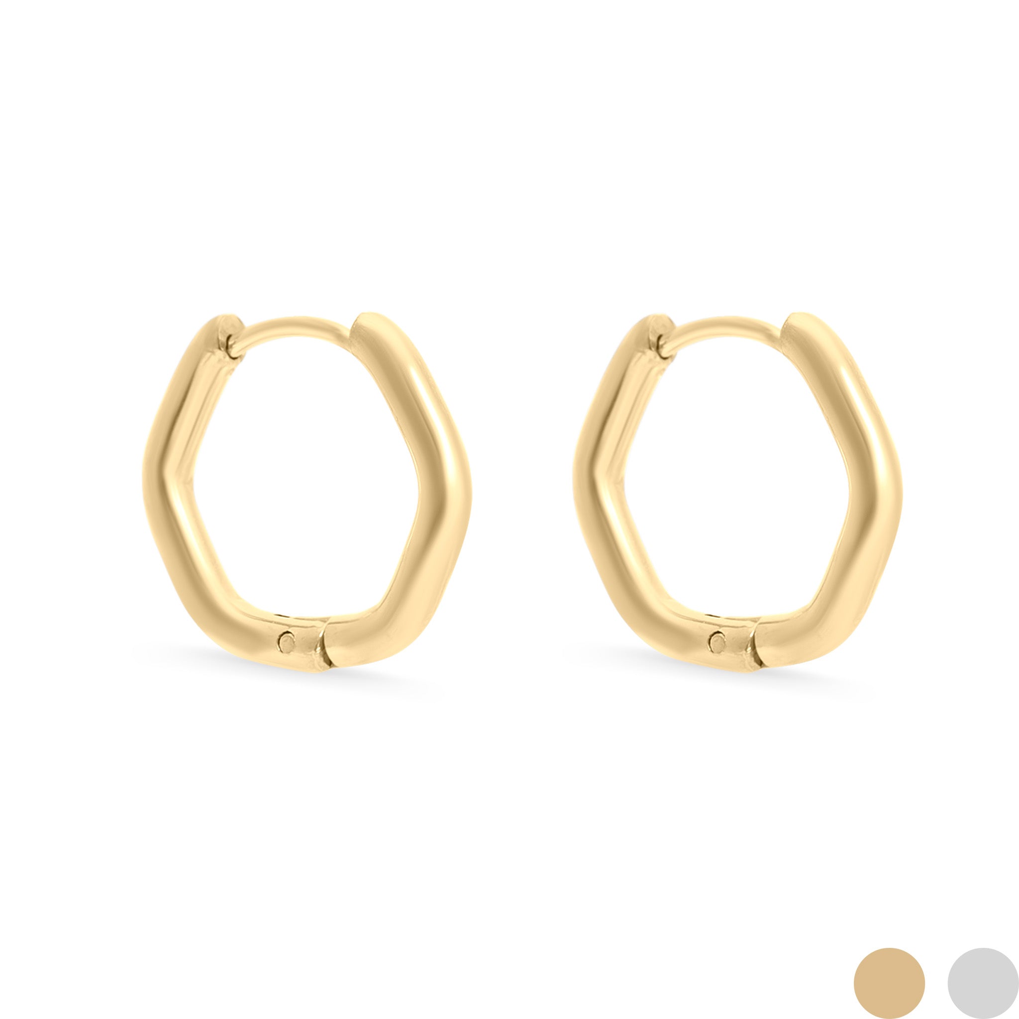 18K Gold PVD Stainless Steel Rounded Geometric Huggie Hoop Earrings / ERJ0006