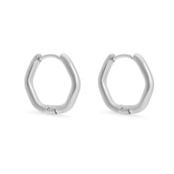 18K Gold PVD Stainless Steel Rounded Geometric Huggie Hoop Earrings-silver main 