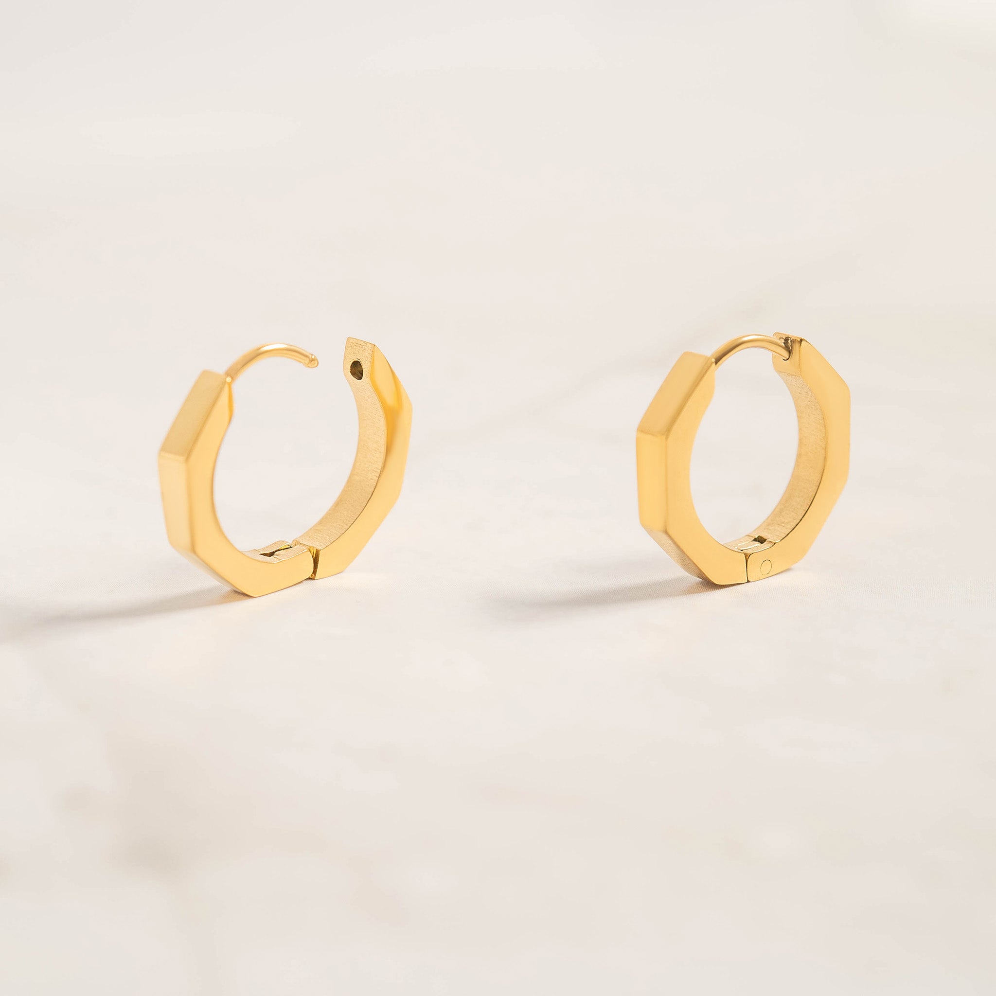 18K Gold PVD Stainless Steel Geometric Huggie Hoop Earrings / ERJ0008