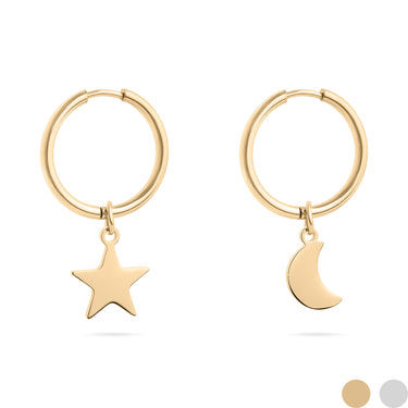 Pendientes colgantes de estrella y luna de acero inoxidable de oro de 18k Gold/ERJ0010
