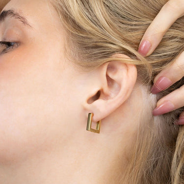18K Gold PVD Stainless Steel Square Huggie Earrings-gold model 
