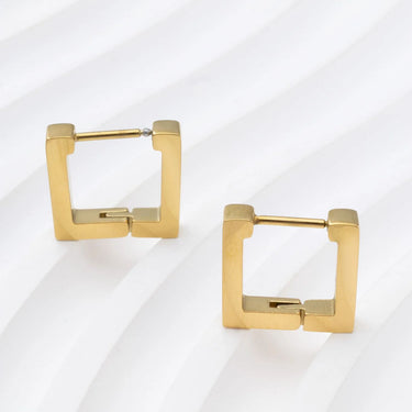 18K Gold PVD Stainless Steel Square Huggie Earrings-gold studio 